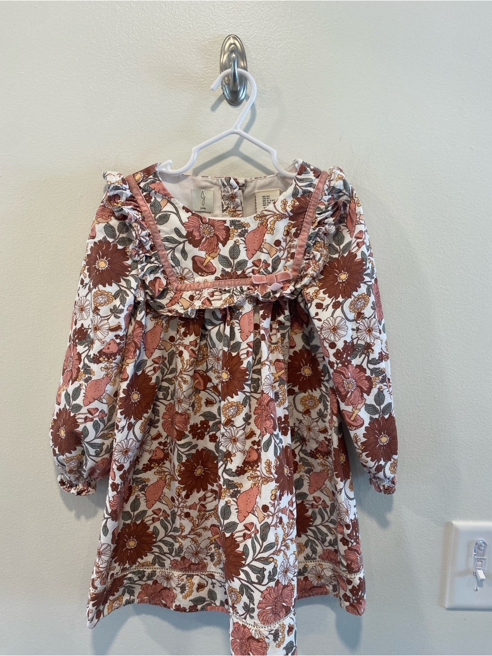 Joie fine cord floral dress in size 5t mushrooms forest print long sleeve